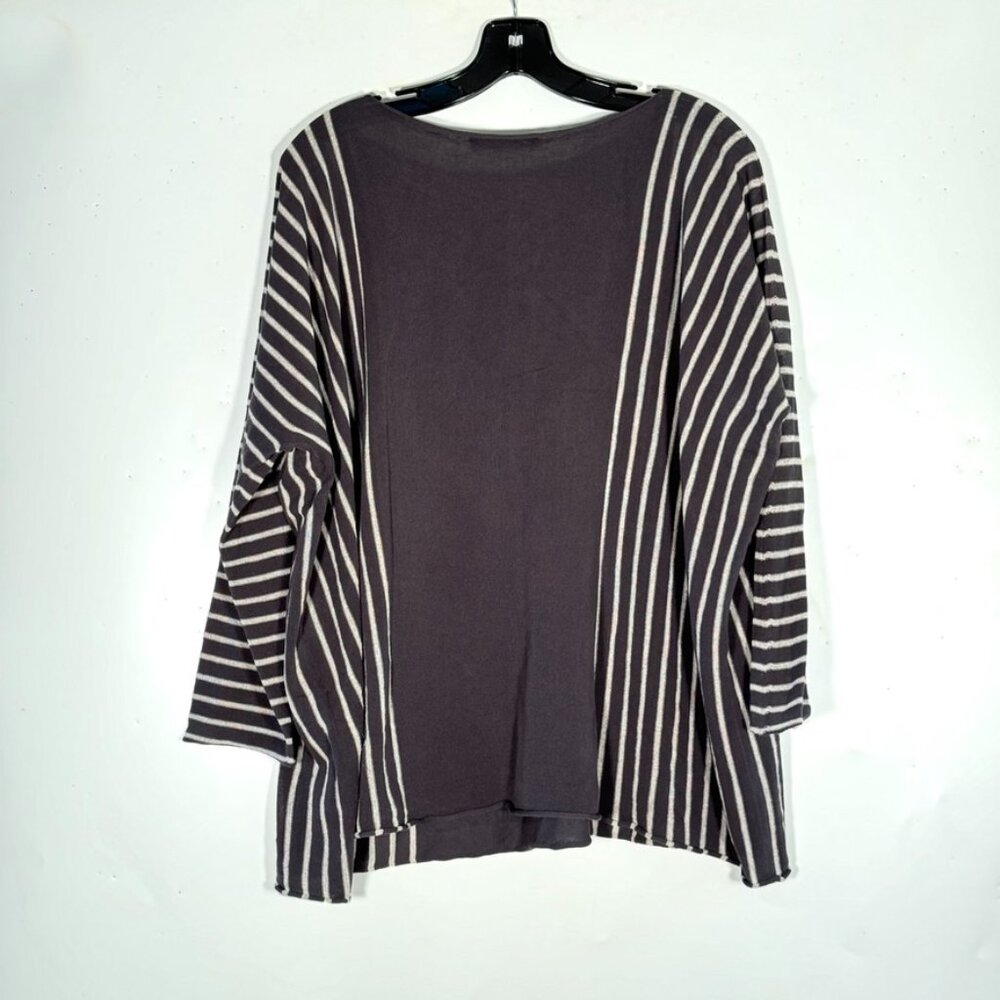 NWT Cotton-Viscose Blend Striped Relaxed Fit Gray Knit Top Made in Italy L/XL